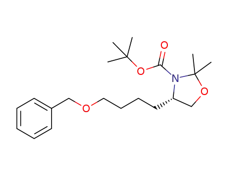Molecular Structure of 1079209-05-4 ((R)-tert-butyl 4-(4-(benzyloxy)butyl)-2,2-diMethyloxazolidine-3-carboxylate)