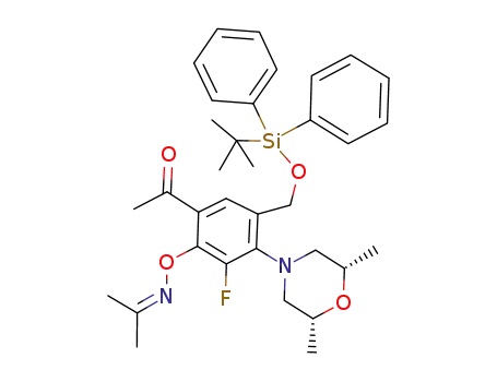 Molecular Structure of 1223444-75-4 (1-(5-((tert-butyldiphenylsilyloxy)methyl)-4-((2R,6S)-2,6-dimethylmorpholino)-3-fluoro-2-(propan-2-ylideneaminooxy)phenyl)ethanone)