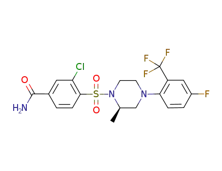 Molecular Structure of 946398-78-3 (Benzamide, 3-chloro-4-[[(2R)-4-[4-fluoro-2-(trifluoromethyl)phenyl]-2-methyl-1-piperazinyl]sulfonyl]-)