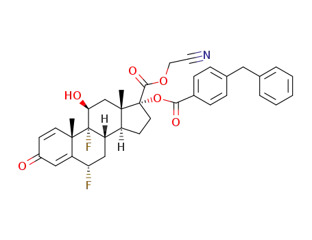 Molecular Structure of 1257085-89-4 (cyanomethyl (6α,11β,17α)-17-[(4-benzylbenzoyl)oxy]-6,9-difluoro-11-hydroxy-3-oxoandrosta-1,4-diene-17-carboxylate)