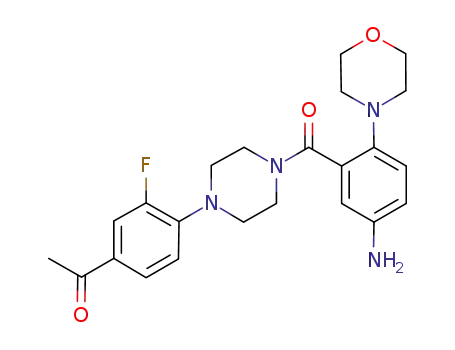 Molecular Structure of 847972-14-9 (Piperazine,
1-(4-acetyl-2-fluorophenyl)-4-[5-amino-2-(4-morpholinyl)benzoyl]-)