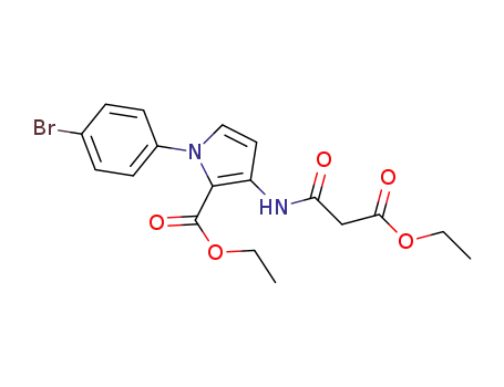 Molecular Structure of 1272673-97-8 (ethyl 1-(4-bromophenyl)-3-{[3-(ethyloxy)-3-oxopropanoyl]amino}-1H-pyrrole-2-carboxylate)