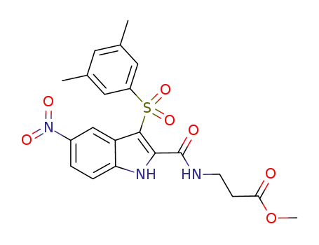 Molecular Structure of 1140948-78-2 (methyl 3-[3-[(3,5-dimethylphenyl)sulfonyl]-5-nitro-1H-indole-2-carboxamido]propanoate)