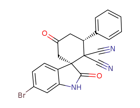 Molecular Structure of 1332338-85-8 (6'-bromo-2',5-dioxo-3-phenylspiro[cyclohexane-1,3'-indoline]-2,2-dicarbonitrile)