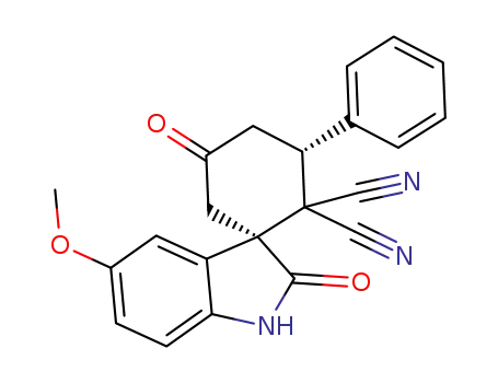 Molecular Structure of 1332338-80-3 (5'-methoxy-2',5-dioxo-3-phenylspiro[cyclohexane-1,3'-indoline]-2,2-dicarbonitrile)