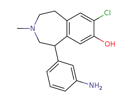 Molecular Structure of 107811-54-1 (5-(3-aminophenyl)-8-chloro-3-methyl-2,3,4,5-tetrahydro-1H-3-benzazepin-7-ol)