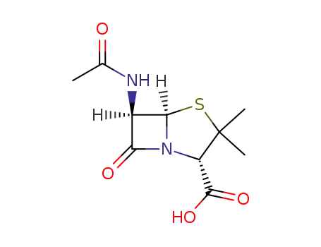 Molecular Structure of 15493-53-5 (4-Thia-1-azabicyclo[3.2.0]heptane-2-carboxylicacid, 6-(acetylamino)-3,3-dimethyl-7-oxo-, (2S,5R,6R)-)