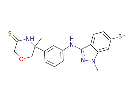 Molecular Structure of 1429869-68-0 (5-[3-(6-bromo-1-methyl-1H-indazol-3-ylamino)-phenyl]-5-methyl-morpholine-3-thione)