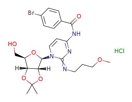 Molecular Structure of 1386977-61-2 (N4-p-bromobenzoyl-N2-(3-methoxypropyl)amino-N1-(2',3'-O-isopropylidene-β-D-ribofuranosyl)-2(1H)-pyrimidinamine hydrochloride)