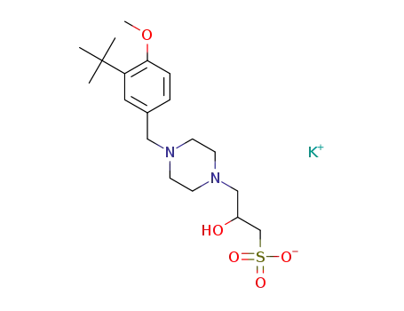 Molecular Structure of 1383744-17-9 (3-(1-(3-tert-butyl-4-methoxybenzyl)piperazine-4-yl)-2-hydroxy-1-propanesulfonic acid potassium salt)