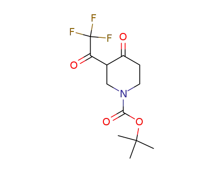 Molecular Structure of 733757-79-4 (tert-butyl 4-oxo-3-(2,2,2-trifluoroacetyl)piperidine-1-carboxylate)