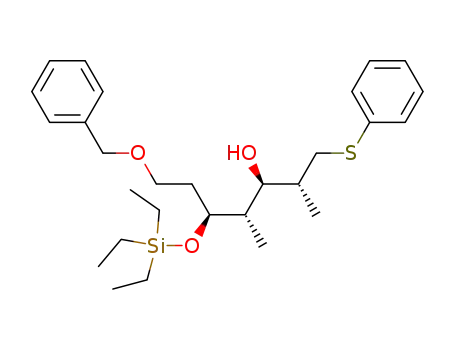 Molecular Structure of 157220-43-4 ((2R,3R,4S,5S)-7-Benzyloxy-2,4-dimethyl-1-phenylsulfanyl-5-triethylsilanyloxy-heptan-3-ol)