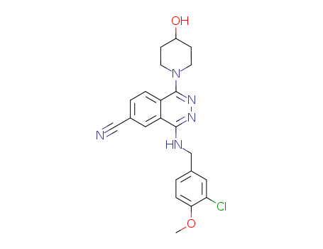 Molecular Structure of 178308-65-1 (6-Phthalazinecarbonitrile,
4-[[(3-chloro-4-methoxyphenyl)methyl]amino]-1-(4-hydroxy-1-piperidinyl)
-)