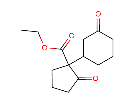 Molecular Structure of 170969-99-0 (Cyclopentanecarboxylic acid, 2-oxo-1-(3-oxocyclohexyl)-, ethyl ester)