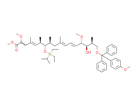 Molecular Structure of 188938-34-3 ((2Z,4E,10E,12E)-(6R,7S,8S,14S,15R,16S)-7-(Diethyl-isopropyl-silanyloxy)-15-hydroxy-2,14-dimethoxy-17-[(4-methoxy-phenyl)-diphenyl-methoxy]-4,6,8,10,16-pentamethyl-heptadeca-2,4,10,12-tetraenoic acid methyl ester)