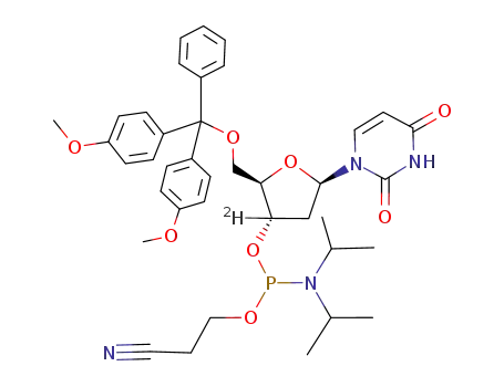 Molecular Structure of 511545-99-6 (5'-O-(4,4'-dimethoxytrityl)-3'-O-[(2-cyanoethoxy)(N,N-diisopropylamino)phosphino]-3'-deuterouridine)
