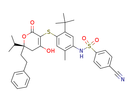 263842-73-5,N-(5-tert-butyl-4-{[(2S)-6-hydroxy-2-(1-methylethyl)-4-oxo-2-(2-phenylethyl)-3,4-dihydro-2H-pyran-5-yl]sulfanyl}-2-methylphenyl)-4-cyanobenzenesulfonamide,