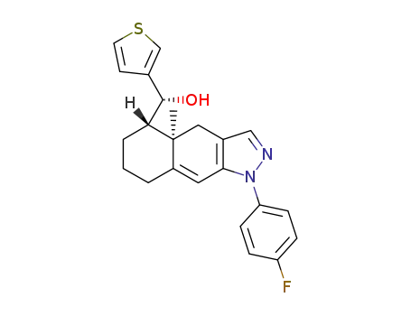 Molecular Structure of 614761-27-2 ((R)-(3-thienyl)[(4aR,5S)-1-(4-fluorophenyl)-4a-methyl-4,4a,5,6,7,8-hexahydro-1H-benzo[f]indazol-5-yl]methanol)