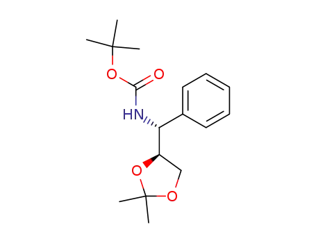 Molecular Structure of 192764-31-1 (Carbamic acid, [(R)-[(4S)-2,2-dimethyl-1,3-dioxolan-4-yl]phenylmethyl]-,
1,1-dimethylethyl ester)