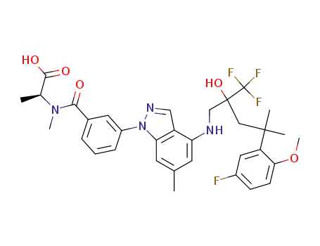 N-{[3-(4-{[4-[5-fluoro-2-(methyloxy)phenyl]-2-hydroxy-4-methyl-2-(trifluoromethyl)pentyl]amino}-6-methyl-1H-indazol-1-yl)phenyl]carbonyl}-N-methyl-L-alanine