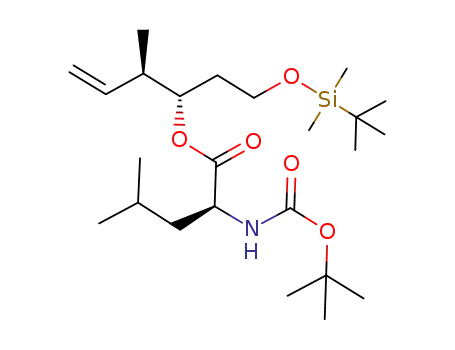 Molecular Structure of 916452-48-7 ((1S,2R)-1-[2-(tert-butyldimethylsilanyloxy)ethyl]-2-(methyl)but-3-enyl (2S)-2-tert-butoxycarbonylamino-4-methylpentanoate)