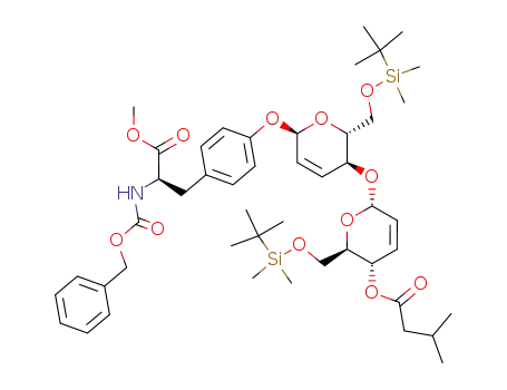 Molecular Structure of 887326-67-2 (3-methyl-butyric acid 6-[6-[4-(2-benzyloxycarbonylamino-2-methoxycarbonyl-ethyl)-phenoxy]-2-(<i>tert</i>-butyl-dimethyl-silanyloxymethyl)-3,6-dihydro-2<i>H</i>-pyran-3-yloxy]-2-(<i>tert</i>-butyl-dimethyl-silanyloxymethyl)-3,6-dihydro-2<i>H</i>-pyran-3-yl ester)