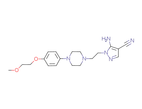 Molecular Structure of 850648-57-6 (1H-Pyrazole-4-carbonitrile,
5-amino-1-[2-[4-[4-(2-methoxyethoxy)phenyl]-1-piperazinyl]ethyl]-)
