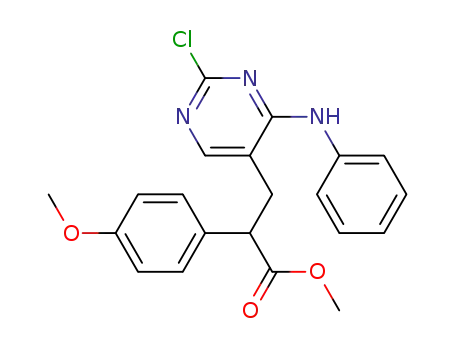 Molecular Structure of 710324-65-5 (3-(2-Chloro-4-phenylamino-pyrimidin-5-yl)-2-(4-methoxy-phenyl)-propionic acid methyl ester)