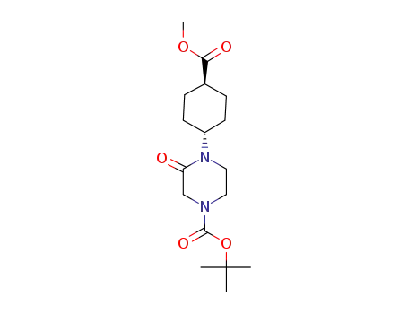 Molecular Structure of 727736-98-3 (1-Piperazinecarboxylic acid,
4-[trans-4-(methoxycarbonyl)cyclohexyl]-3-oxo-, 1,1-dimethylethyl ester)