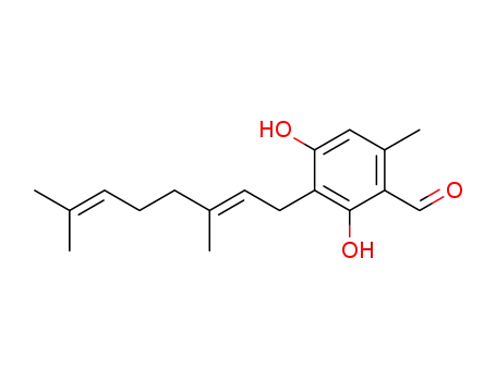 Molecular Structure of 83324-56-5 (3-[(E)-3,7-Dimethyl-2,6-octadienyl]-2,4-dihydroxy-6-methylbenzaldehyde)