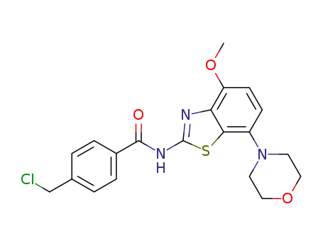 Molecular Structure of 383866-22-6 (Benzamide,
4-(chloromethyl)-N-[4-methoxy-7-(4-morpholinyl)-2-benzothiazolyl]-)