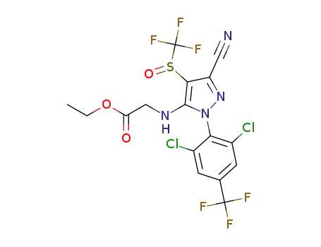 Molecular Structure of 1430089-22-7 (ethyl N-[3-cyano-1-[2,6-dichloro-4-(trifluoromethyl)-phenyl]-4-[(trifluoromethyl)-sulfinyl]-1H-pyrazol-5-yl]-aminoacetate)