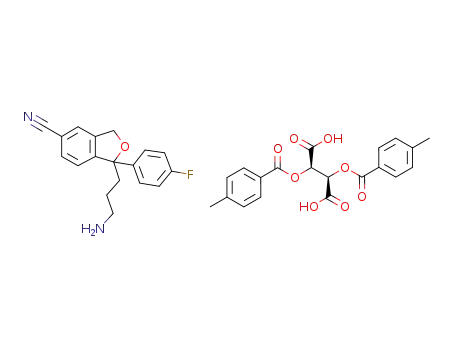 1-(3-aminopropyl)-1-(4-fluorophenyl)-1,3-dihydroisobenzofuran-5-carbonitrile; (-)-di-p-toluoyl tartaric acid salt