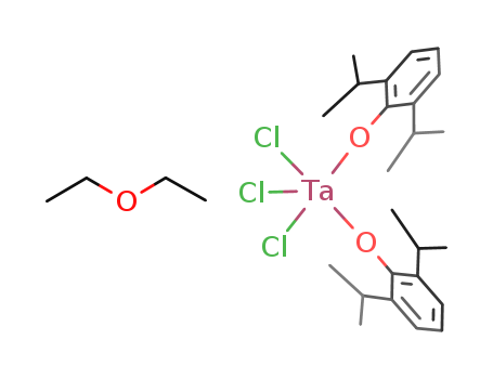 Molecular Structure of 125950-54-1 (Tantalum,
bis[2,6-bis(1-methylethyl)phenolato]trichloro[1,1'-oxybis[ethane]]-)