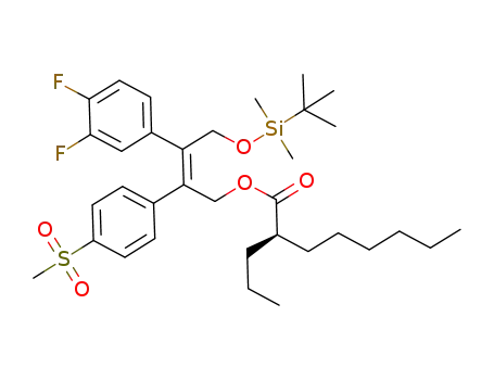Molecular Structure of 888010-86-4 ((2Z)-4-{[tert-butyl(dimethyl)silyl]oxy}-3-(3,4-difluorophenyl)-2-[4-(methylsulfonyl)phenyl]but-2-en-1-yl (2R)-2-propyloctanoate)
