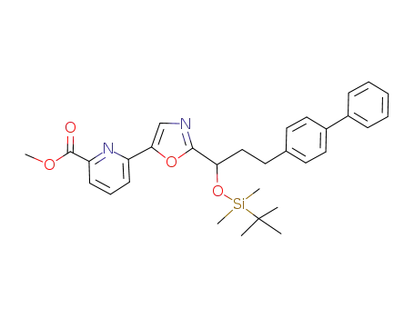 Molecular Structure of 1012330-16-3 (methyl 6-(2-(3-(biphenyl-4-yl)-1-(tert-butyldimethylsilyloxy)propyl)oxazol-5-yl)picolinate)