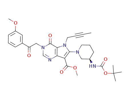 6-((R)-3-tert-butoxycarbonylamino-piperidin-1-yl)-5-but-2-ynyl-3-[2-(3-methoxy-phenyl)-2-oxo-ethyl]-4-oxo-4,5-dihydro-3H-pyrrolo[3,2-d]pyrimidine-7-carboxylic acid methyl ester