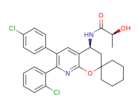 Molecular Structure of 1044587-76-9 ((2S)-N-[(S)-7'-(2-chlorophenyl)-6'-(4-chlorophenyl)-3',4'-dihydrospiro[cyclohexane-1,2'-pyrano[2,3-b]pyridin]-4'-yl]-2-hydroxypropanamide)