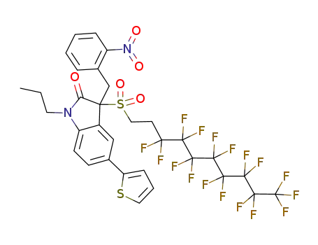 Molecular Structure of 1007402-26-7 (3-(3,3,4,4,5,5,6,6,7,7,8,8,9,9,10,10,10-heptadecafluorodecane-1-sulfonyl)-3-(2-nitrobenzyl)-1-propyl-5-thiophen-2-yl-1,3-dihydroindol-2-one)