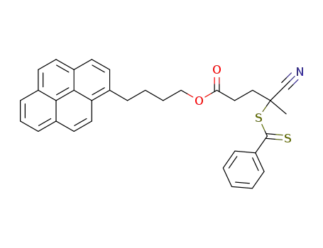 Molecular Structure of 1048735-14-3 (4-cyano-4-methyl-4-thiobenzoylsulfanyl-butyric acid 4-pyren-1-yl-butyl ester)