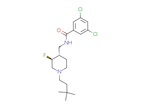 Molecular Structure of 918333-06-9 (Benzamide, 3,5-dichloro-N-[[(3S,4R)-1-(3,3-dimethylbutyl)-3-fluoro-4-piperidinyl]methyl]-)