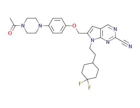 Molecular Structure of 742064-59-1 (7H-Pyrrolo[2,3-d]pyrimidine-2-carbonitrile, 6-[[4-(4-acetyl-1-piperazinyl)phenoxy]methyl]-7-[2-(4,4-difluorocyclohexyl)ethyl]-)