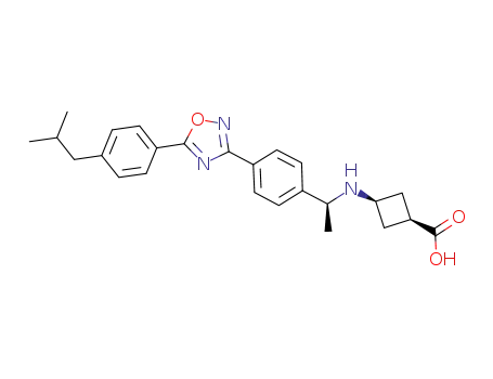 Molecular Structure of 1149727-65-0 (Cyclobutanecarboxylic acid, 3-[[(1S)-1-[4-[5-[4-(2-methylpropyl)phenyl]-1,2,4-oxadiazol-3-yl]phenyl]ethyl]amino]-, cis-)