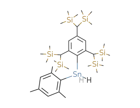 Molecular Structure of 135139-80-9 ((mesityl)(2,4,6-tris{bis(trimethylsilyl)methyl}phenyl)dihydrostannane)