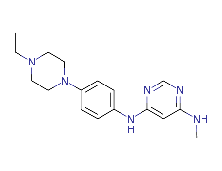 872511-35-8,N4-(4-(4-ethylpiperazin-1-yl)phenyl)-N6-
MethylpyriMidine-4,6-diaMine,4,6-Pyrimidinediamine, N-[4-(4-ethyl-1-piperazinyl)phenyl]-N'-methyl-;N-[4-(4-Ethylpiperazin-1-yl)phenyl]-N'-methylpyrimidine-4,6-diamine;N4-(4-(4-Ethylpiperazin-1-yl)phenyl)-N6-methylpyrimidine-4,6-diamine;