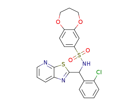 Molecular Structure of 1402598-55-3 (N-((2-chlorophenyl)([1,3]thiazolo[5,4-b]pyridin-2-yl)methyl)-3,4-dihydro-2H-1,5-benzodioxepine-7-sulfonamide)