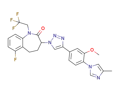 Molecular Structure of 1093978-89-2 (2H-1-BENZAZEPIN-2-ONE 6-FLUORO-1,3,4,5-TETRAHYDRO-3-[4-[3-METHOXY-4-(4-METHYL-1H-IMIDAZOL-1-YL)PHENYL]-1H-1,2,3-TRIAZOL-1-YL]-1-(2,2,2-TRIFLUOROETHYL)-)