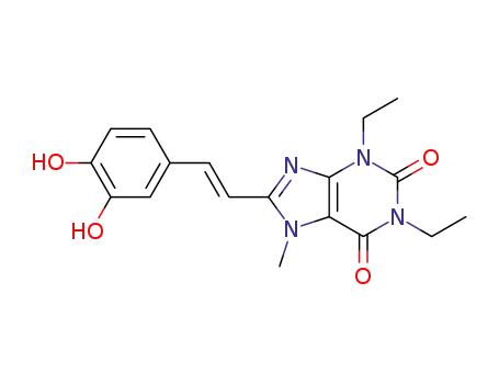 Molecular Structure of 155272-03-0 ((8E)-1,3-diethyl-8-[(2Z)-2-(3-hydroxy-4-oxocyclohexa-2,5-dien-1-ylidene)ethylidene]-7-methyl-3,7,8,9-tetrahydro-1H-purine-2,6-dione)