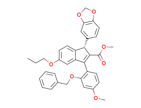 Molecular Structure of 191106-49-7 ((S)-1-Benzo[1,3]dioxol-5-yl-3-(2-benzyloxy-4-methoxy-phenyl)-5-propoxy-1H-indene-2-carboxylic acid methyl ester)