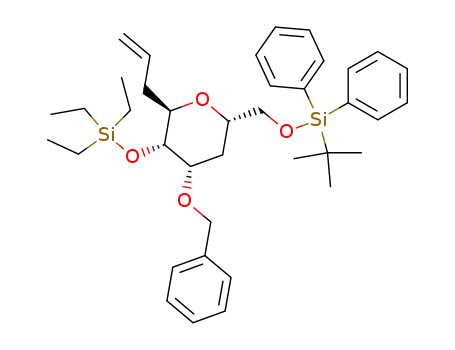 Molecular Structure of 155434-13-2 ((2R,3S,4S,6S)-2-Allyl-4-benzyloxy-6-(tert-butyl-diphenyl-silanyloxymethyl)-3-triethylsilanyloxy-tetrahydro-pyran)